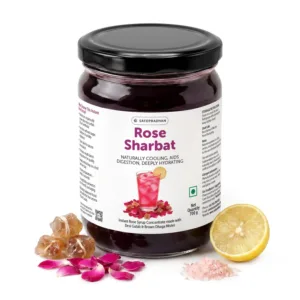 Organic Rose Sharbat 700g – Concentrated Rose Syrup Made with Desi Gulab, Sweetened with Brown Dhaga Mishri